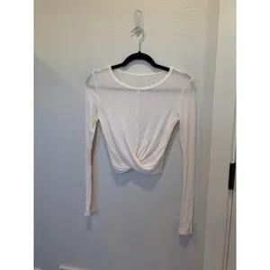 Alo Yoga Cover Long Sleeve Top Cream Ivory Ribbed Wrap Front Cropped Small thumbnail 2