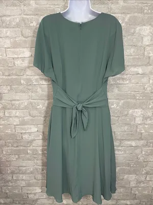Ann Taylor V-Neck Draped Sage Green Dress thumbnail 2