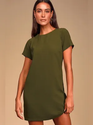 Lulus Shift and Shout Olive Green Shift Dress Size Medium NWT thumbnail 2
