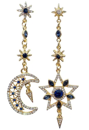 Asymmetrical Celestial Moon & Star Drop Earrings - Horoscope, Bling, Sparkle thumbnail 7