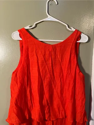 Women’s Size Large Sleeveless Blouse Scoop Neck Tiered Bright Orange Viscose thumbnail 7