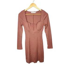 ASTR the Label Ribbed Mini Dress Womens Medium‎ Blush Pink Long Sleeve ADR100890 thumbnail 4