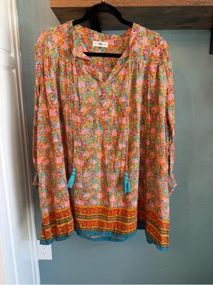 NWT Natural Life Dara V-Neck Tunic Dress Boho Floral Tassel Mini Medium thumbnail 5