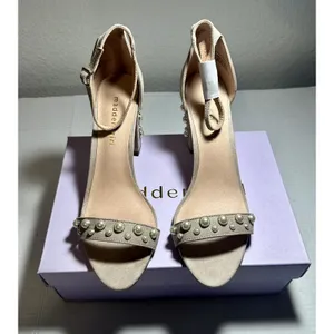 Madden Girl Block Heels Women 9 Bitsyy Blush Suede Faux Pearls Wedding Prom New thumbnail 4