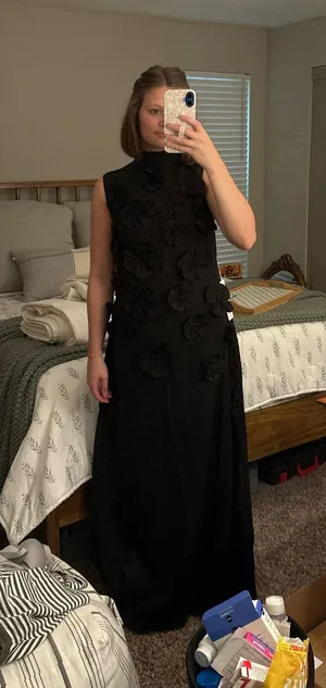 High Neck Black Formal Dress with Flowers Size 6 thumbnail 1
