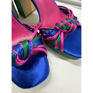 Shoe Envy Multi-Color Satin Platform Block Heels Pink Blue Green Size 6.5‎ thumbnail 6