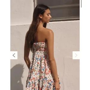 Anthropologie Somerset Strapless Mini Dress Floral Polka Dot Smocked Neutral S thumbnail 4
