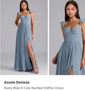 Azazie Chiffon Dress Dusty Blue thumbnail 5
