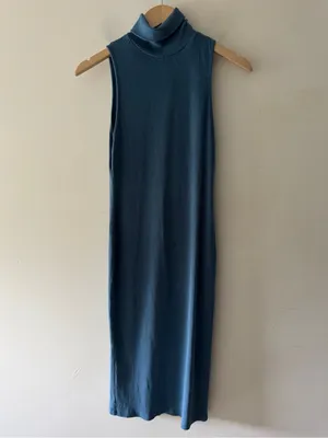 Zara‎ Blue Ribbed Fitted Turtleneck Midi Dress thumbnail 2