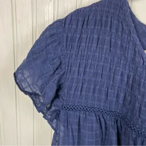 Torrid Smocked Yoke Top Size 4X Navy Blue Peplum Short Flutter Sleeves Cotton thumbnail 6