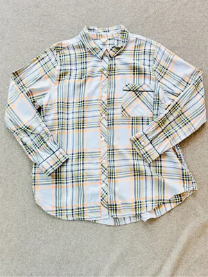 Aerie Boyfriend Flannel Button Down Pajama shirt light blue relaxed flowy fit thumbnail 8