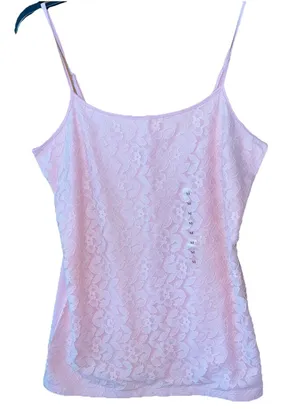 Y2K Ann Taylor LOFT Cami Tank Top M Floral Mesh Lace Pink Fairy Grunge Camisole thumbnail 1
