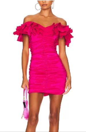 Lovers & Friends mini dress sexy pink ruffled wedding guest cocktail glam prom S thumbnail 1