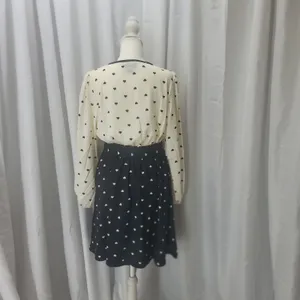 Kate Spade Perfect Heart Romantic Dress Size L Tie Keyhole Neck Black Cream NWOT thumbnail 2