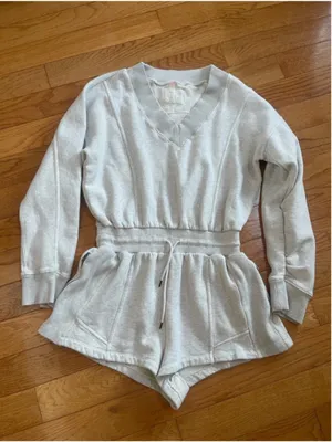 Free People Movement Intercept Romper in Heather Grey Fleece Cotton Lounge Sz M thumbnail 4