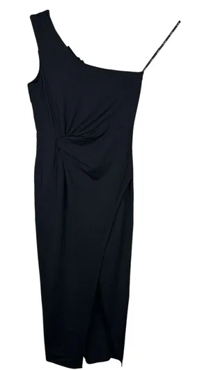 Bardot One Shoulder Bodycon Midi Dress Womens Size 8/Medium Black Slit Cocktail thumbnail 1