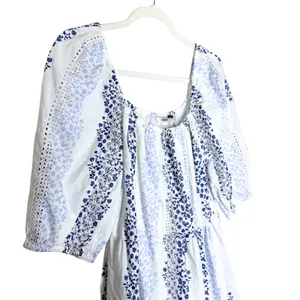 ZARA Floral Tiered Eyelet Lace Maxi Dress Medium White Blue Cottagecore Prairie thumbnail 3