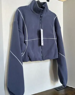 Alo Yoga Polar Fleece Game Time Full Zip Jacket Bluestone White Large thumbnail 1