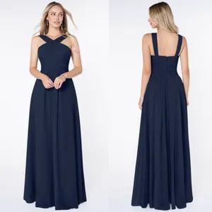 Azazie Navy Kaleigh A-Line Pleated Chiffon Maxi Dress thumbnail 2