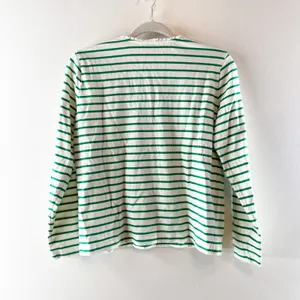 J. Crew Long Sleeve Striped Ruffleneck Henley Shirt Top Green White Small thumbnail 4