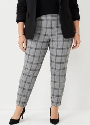 LOFT Gray Plaid Pull On Pants XL Stretch Slim Skinny Office‎ Workwear Y2K thumbnail 1