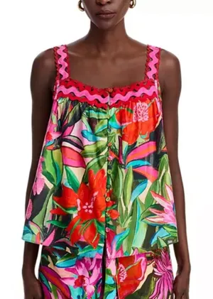 NWT FARM RIO Jardin De Reve Sleeveless Floral Tropical Blouse Tank Top Pink S thumbnail 1