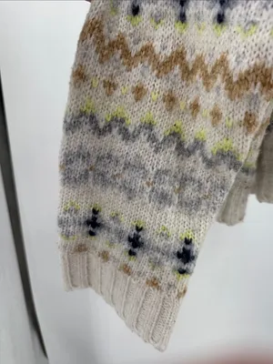 American Eagle Cozy Cream Fair Isle V-Neck hooded Sweater wool blend XL winter thumbnail 9