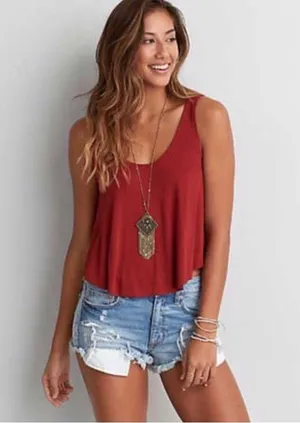 American Eagle Outfitters Rusty Red Low Scoop Back Loose Fit Crop Tank Sz Small thumbnail 1