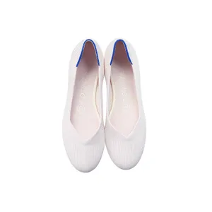 Rothy’s Daily Knit Round Toe Flats Blush Pink Blue Trim Size 6 Like New thumbnail 4