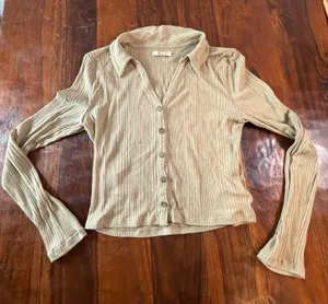 Madewell Sage Green Ribbed Knit Button Front Collared Cardigan Top Large thumbnail 1