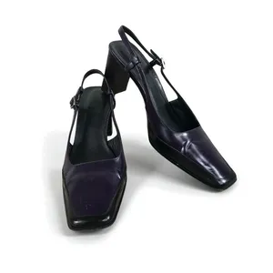 COACH VTG Italian Leather Slingback Pump Heels Sz 8 B Black/Plum Party Rare Y2K thumbnail 3