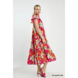Umgee Mix Bold Floral Tiered Midi Dress‎ - Medium thumbnail 3