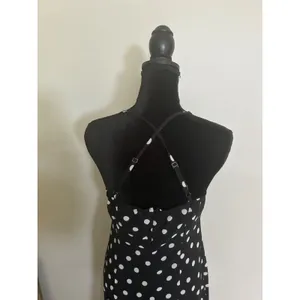 Polka Dot Maxi Dress Black White V-Neck Cutout Tiered Ruffle Retro Sexy SZ M / 6 thumbnail 5