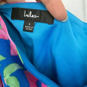 Lulus Gorgeous Garden Floral One-Shoulder Faux-Wrap Mini Dress Large Blue Pink thumbnail 3