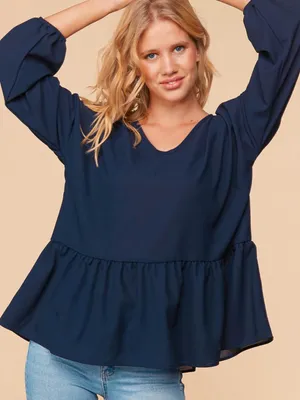 Haptics Navy Babydoll Peplum Blouse Top V-Neck Plus Size Oversized 1X NWOT thumbnail 1