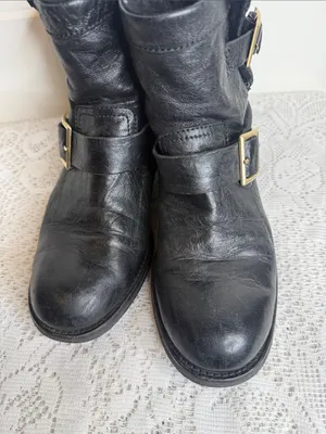 Jimmy Choo Black Leather Moto ankle fur Boots sz 6.5 (37) thumbnail 4