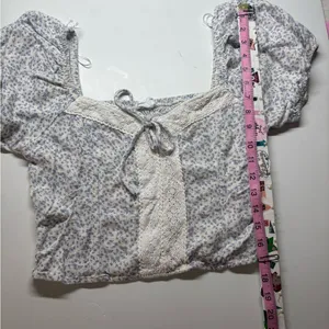Sienna Sky Blue Floral Smocked Crop Top - Lace Trim & Puff Sleeves thumbnail 4