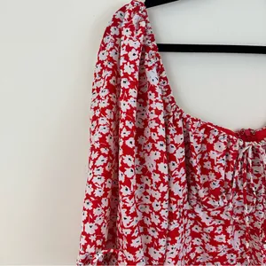 Showpo. Red and White Ditsy Floral Red Dress Midi Slitted Dress Size 16 thumbnail 4