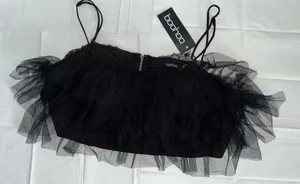 Boohoo black Tulle Crop Top Built in Bra thumbnail 3