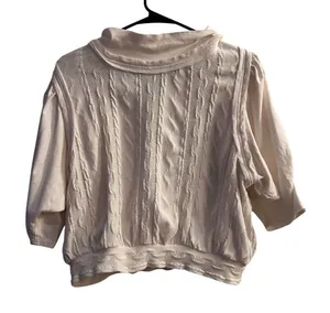 Free People White Mock Neck Cable Knit Textured Sweater Women Sz L thumbnail 1