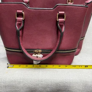 3 Piece Handbag Set‎ Burgundy Maroon Vegan Leather Tote Satchel Crossbody thumbnail 9