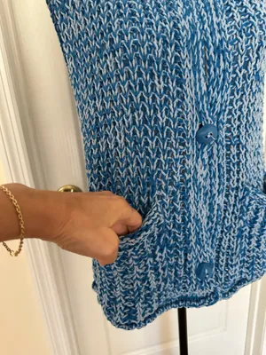 Zara Woman’s Loose Knit Blue Sweater Vest with Big Blue buttons, Sz L thumbnail 6
