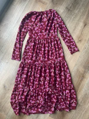 Free People Burgundy Floral Boho maxi Dress Long Sleeve Tiered Size S cottage thumbnail 4