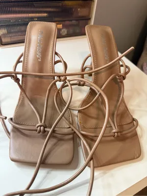 Public desire nude lace up heels thumbnail 1