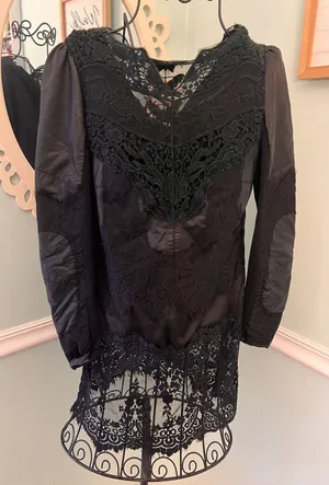 Witchy Goth Whimsy Victorian ‎ Steampunk Black Lace Leather Top S Cosplay thumbnail 1