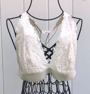 Pink Victoria’s Secret white lace bralette size large floral print causal sexy​​ thumbnail 1