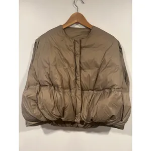 Women’s Taupe Cropped Oversized Puffer Vest Size Medium thumbnail 2