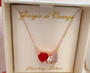 Sterling Silver 925 rose gold chain red & white diamond 19” necklace thumbnail 2