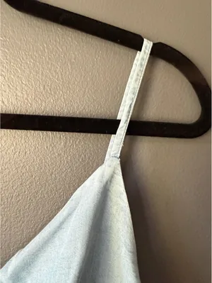 Old Navy Light Blue Denim Tank Top with Smocked Back, Size Large thumbnail 6