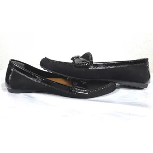 Coach Fonda A2934 Loafers 10B Black Suede Patent Leather Logo Driving Loafers thumbnail 5